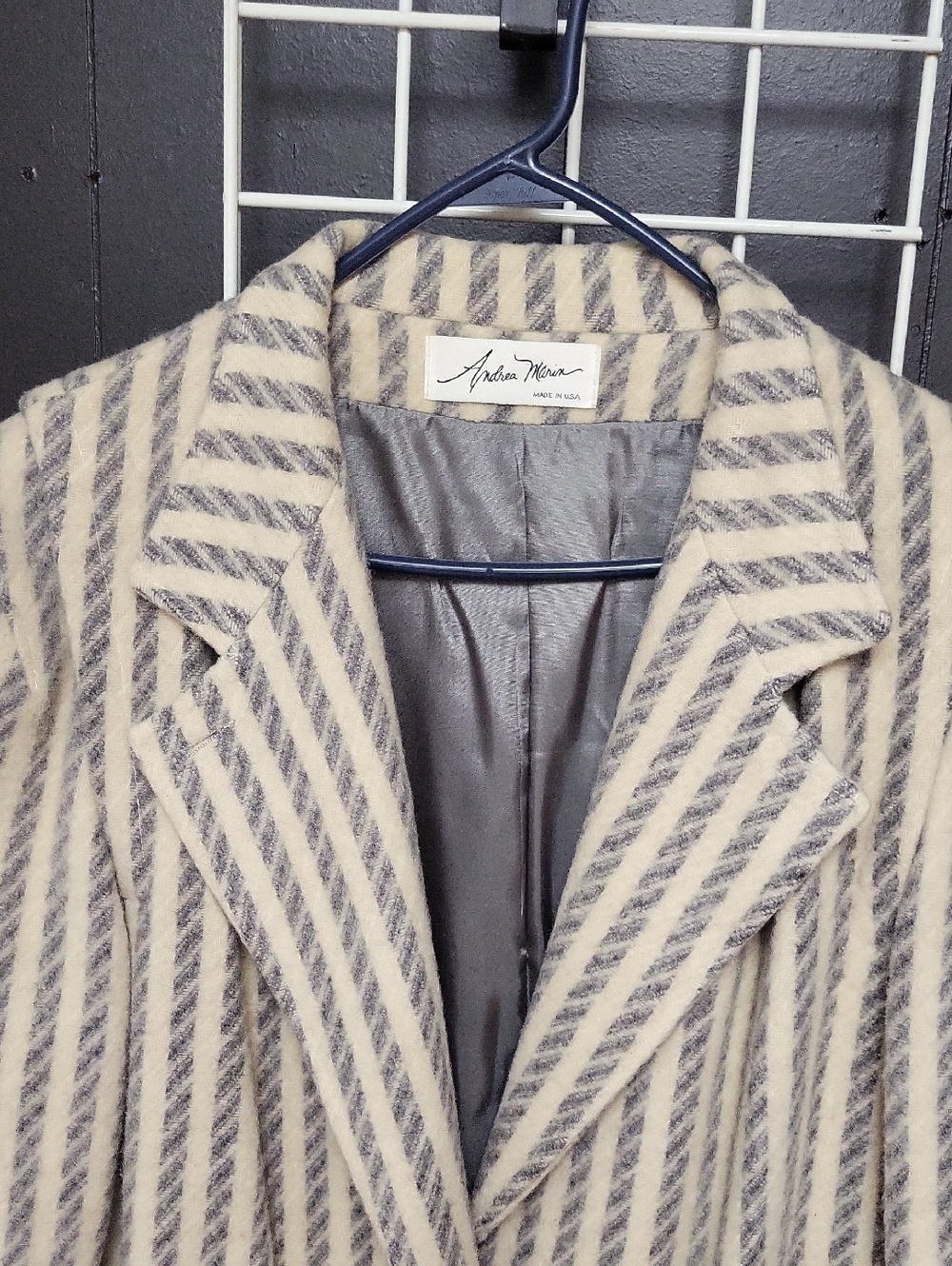 Vtg. Andrea Marin Wool Blend Chevron Patterned Coat, 80's Era, Size 18